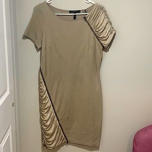 BCBGMAXAZRIA Tan/Beige Dress with Zipper Detail- work to cocktail dress